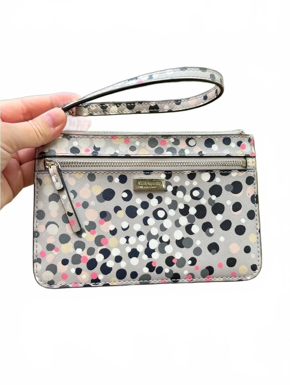 Kate Spade New York Confetti Dot Wristlet Clutch Gray Pink Black